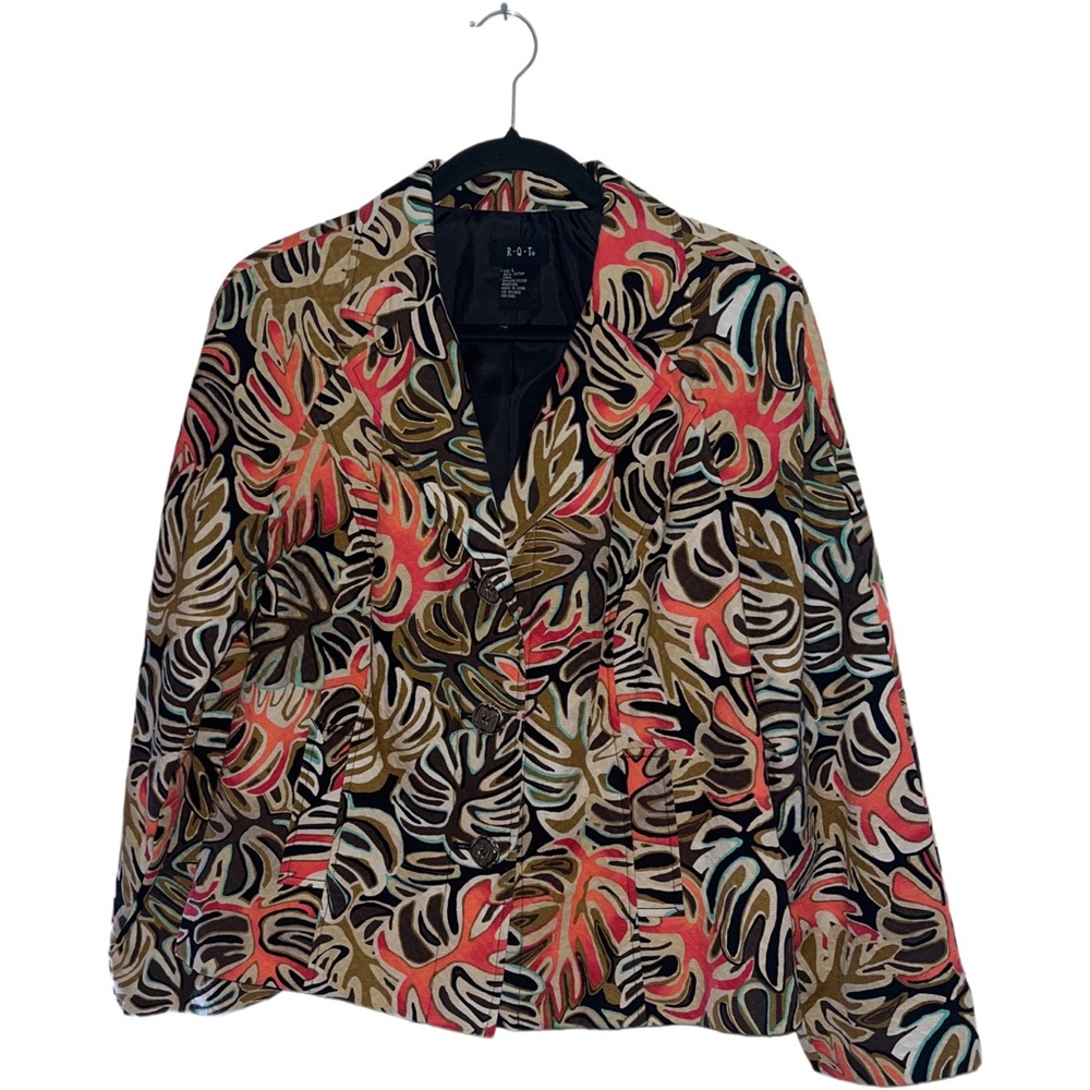 R.Q.T. Blazer | colorful leaves Women’s size Large Orange Brown Cream RQT